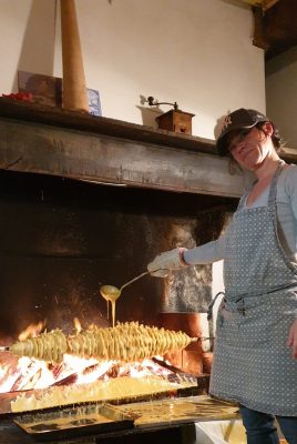 A cake baked on a spit